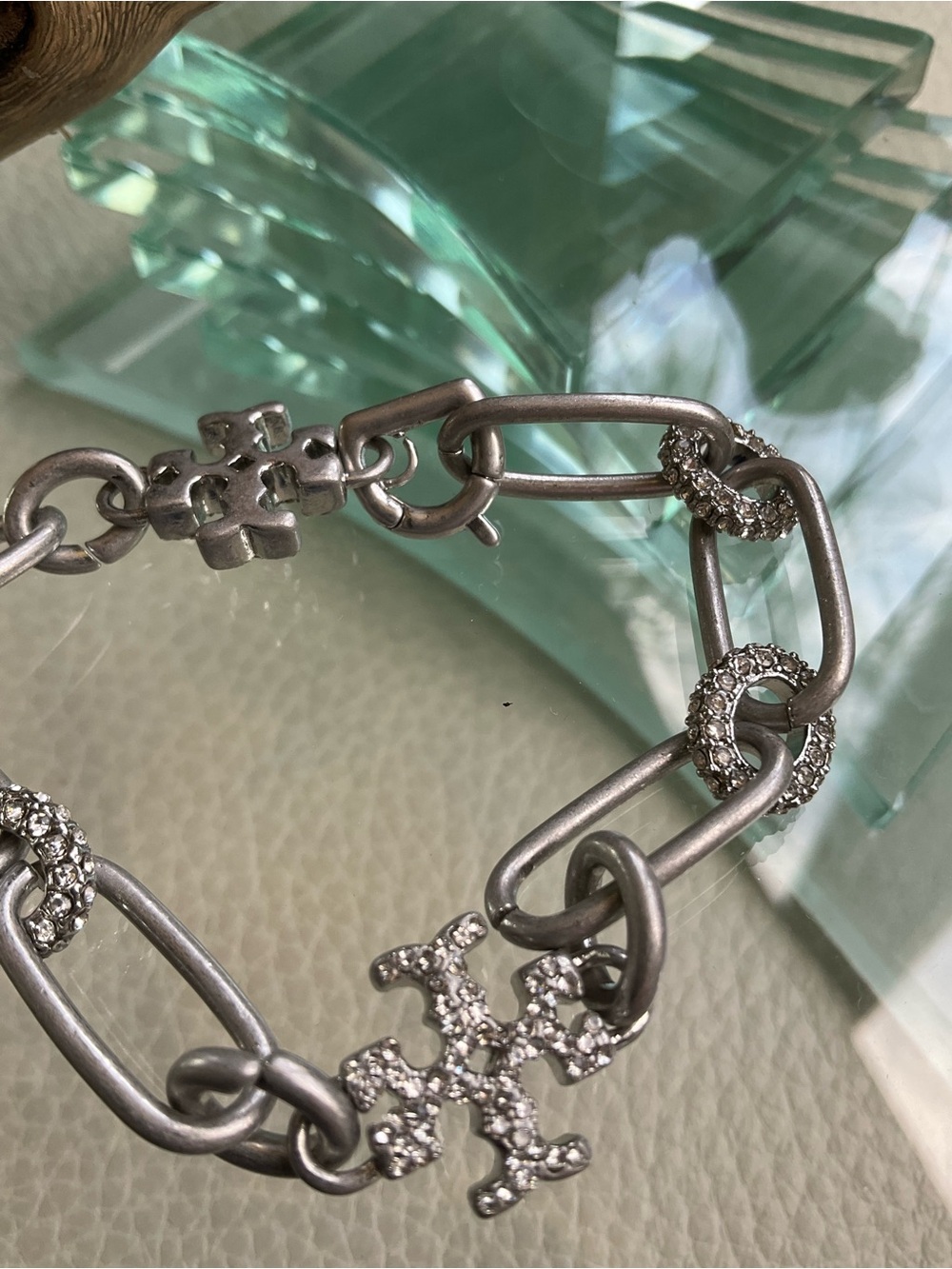 Tory Burch Silver Crystal Link Bracelet - Women Jewelry - Picture 2 of 3